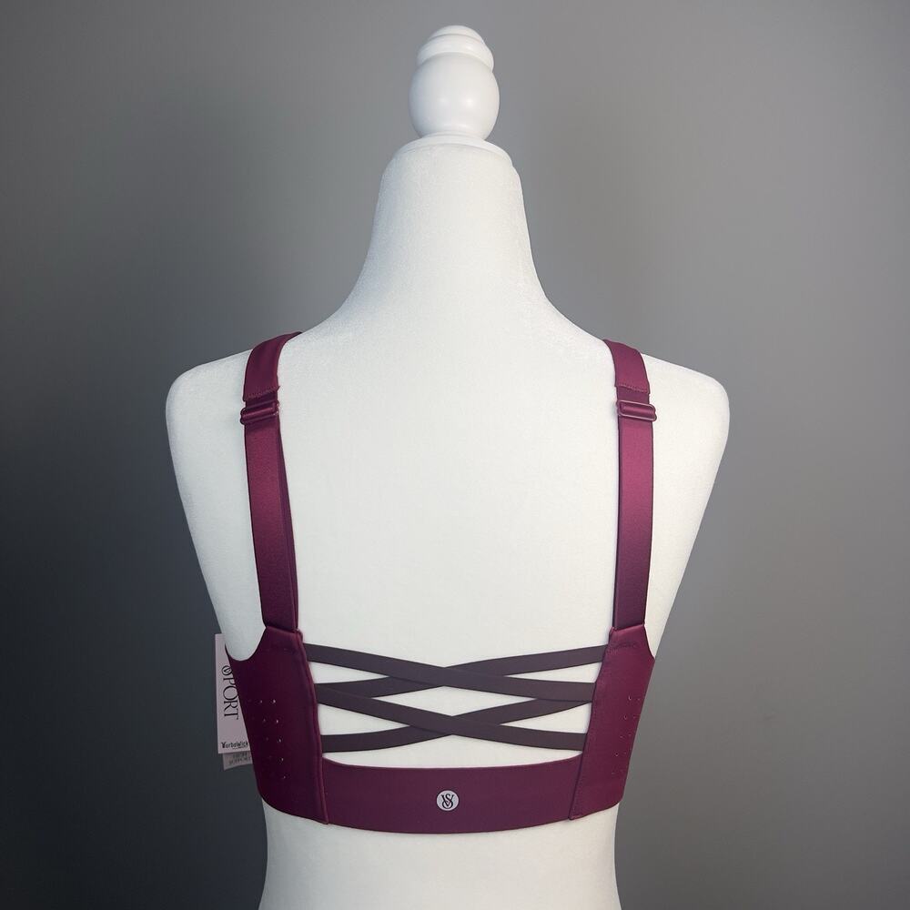 Victoria’s Secret Burgundy Featherweight‎ Max Sports Bra Zip Strappy Back 34C - Picture 4 of 10